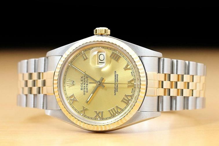 ROLEX MENS DATEJUST 16013 CHAMPAGNE ROMAN 18K YELLOW GOLD STEEL QUICKSET WATCH - 3