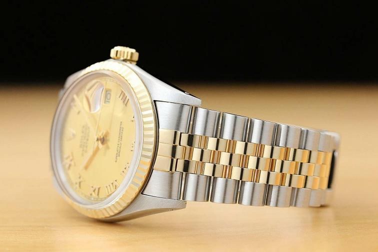 ROLEX MENS DATEJUST 16013 CHAMPAGNE ROMAN 18K YELLOW GOLD STEEL QUICKSET WATCH - 4