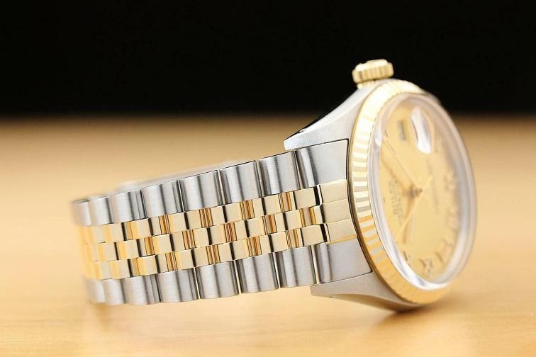ROLEX MENS DATEJUST 16013 CHAMPAGNE ROMAN 18K YELLOW GOLD STEEL QUICKSET WATCH - 7