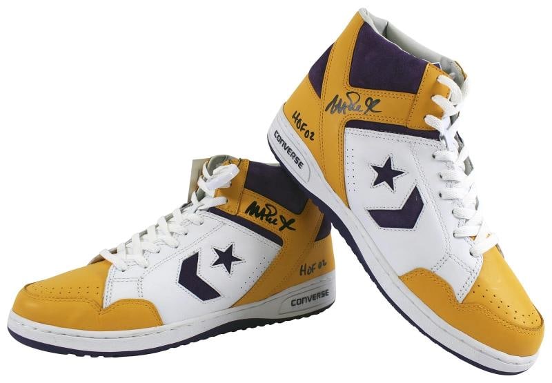 Lakers Magic Johnson "HOF 02" Signed Converse Weapon Shoes w/Box BAS Witness (1 of 11)