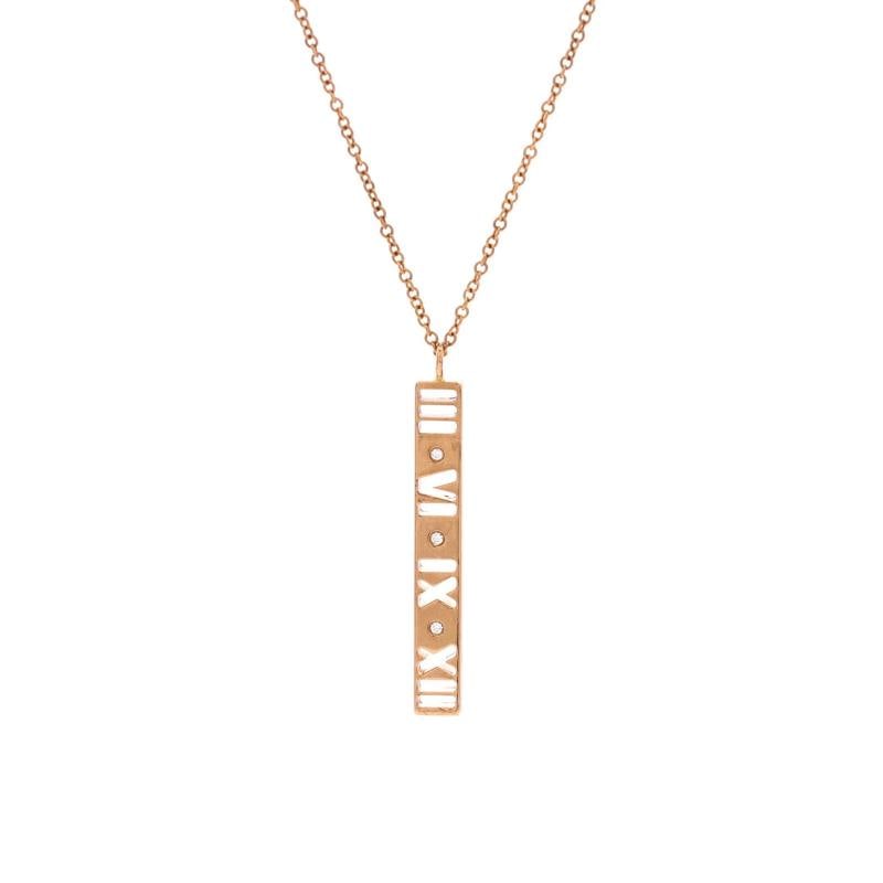 Tiffany & Co. Atlas Pierced Bar Drop Pendant Necklace 18K Rose Gold: Condition: Pre-owned - Good,Brand: Tiffany & Co.,Main Stone: Diamond,Metal: 18K Rose Gold,Metal Purity: 18K,Style: Pendant,Type: Necklace,Color: Rose Gold,Material: 18K Rose Gold, Diamond Condition: