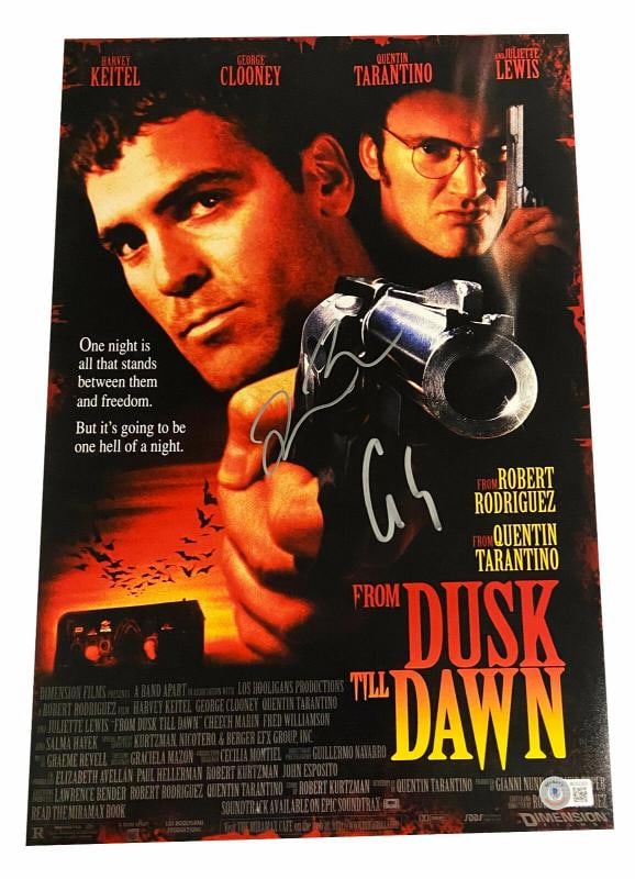GEORGE CLOONEY QUENTIN TARANTINO SIGNED AUTO 12X18 FROM DUSK TILL DAWN PHOTO BAS: Size: 12X18,Movie: FROM DUSK TILL DAWN,Original/Reproduction: Original,Object Type: Photograph,Signed by: GEORGE CLOONEY & QUENTIN TARANTINO,Autograph Authentication: Beckett,Industry: Movies,Country