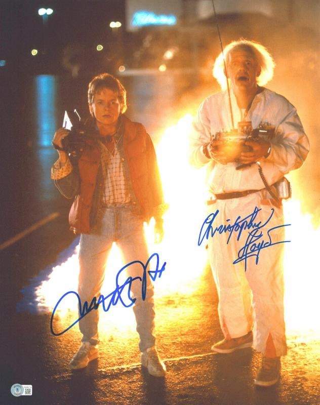 MICHAEL J FOX CHRISTOPHER LLOYD BACK TO THE FUTURE SIGNED 16X20 PHOTO AUTO BAS: Industry: Movies,Movie: BACK TO THE FUTURE,Signed by: MICHAEL J FOX & CHRISTOPHER LLOYD,Autograph Authentication: Beckett,Object Type: Photograph,Original/Reproduction: Original,Country of Origin: Uni