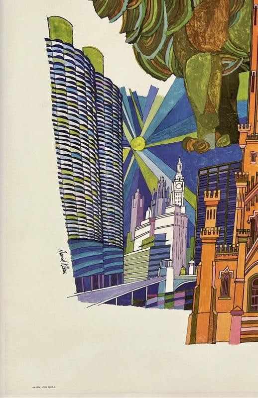Original Vintage Poster CHICAGO FLY TWA Trans World Airline Travel Tourism LINEN - 4