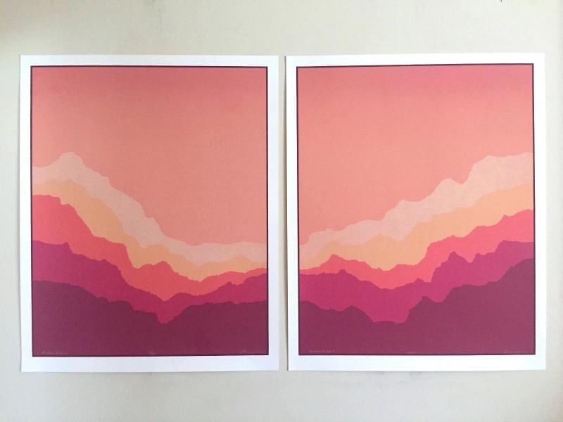 POSTMODERN 1980'S ANGELA AMAN RAINBOW RIDGE DIPTYCH LMT EDTN SILKSCREEN PRINTS - 12