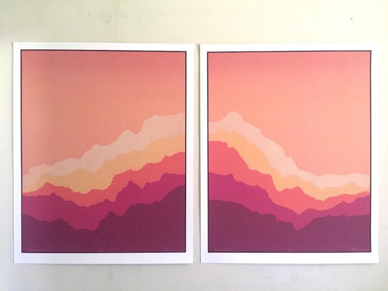 POSTMODERN 1980'S ANGELA AMAN RAINBOW RIDGE DIPTYCH LMT EDTN SILKSCREEN PRINTS - 2