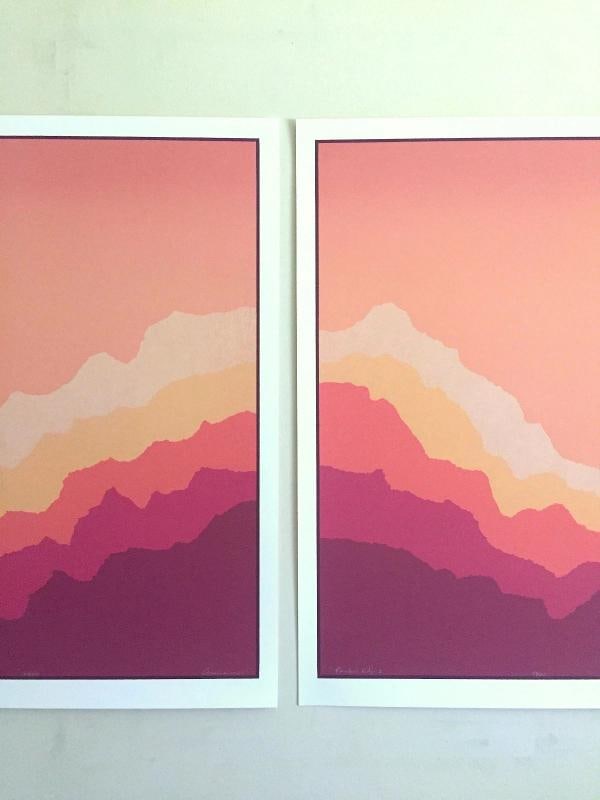 POSTMODERN 1980'S ANGELA AMAN RAINBOW RIDGE DIPTYCH LMT EDTN SILKSCREEN PRINTS - 5