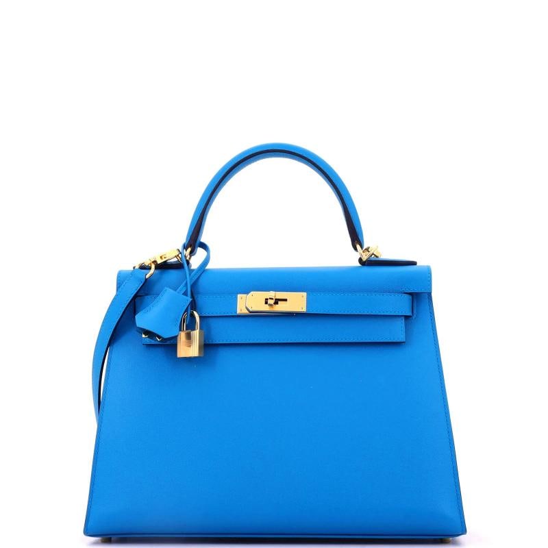 Hermes Kelly Handbag Blue Madame with Gold Hardware 28: Condition: Pre-owned - Excellent,Brand: Hermes,Exterior Material: Leather,Style: Top Handle,Exterior Color: Blue,Department: Women,Size: 28,Accessories: Clochette, Dust Bag, Keys, Lock, With Strap Con