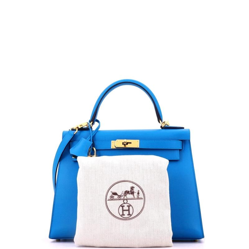 Hermes Kelly Handbag Blue Madame with Gold Hardware 28 - 2