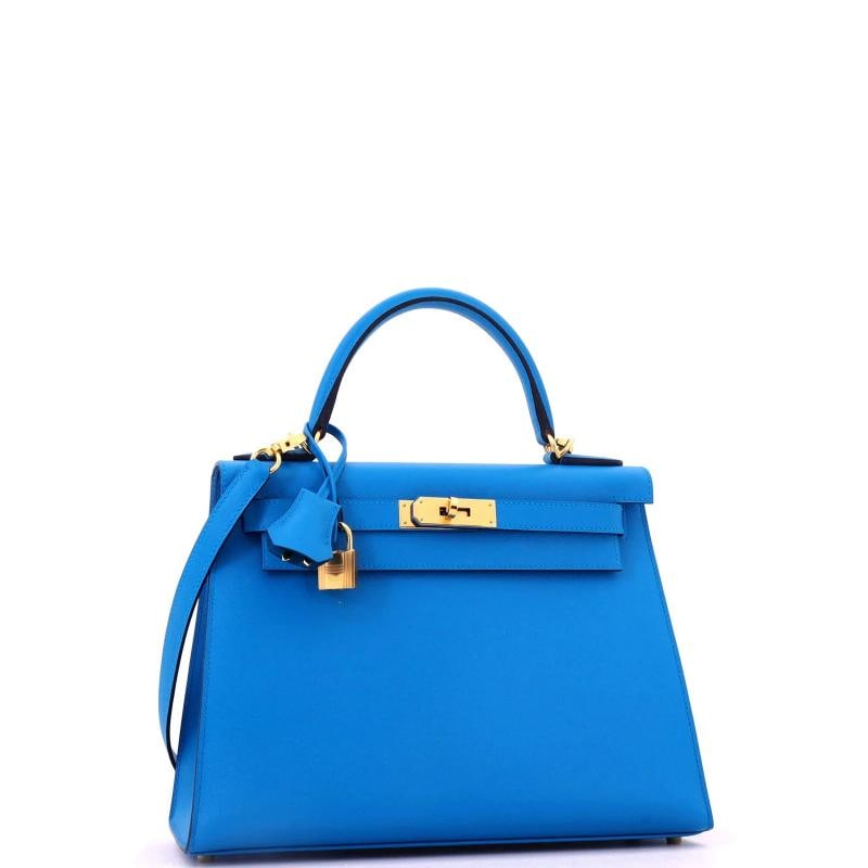 Hermes Kelly Handbag Blue Madame with Gold Hardware 28 - 3