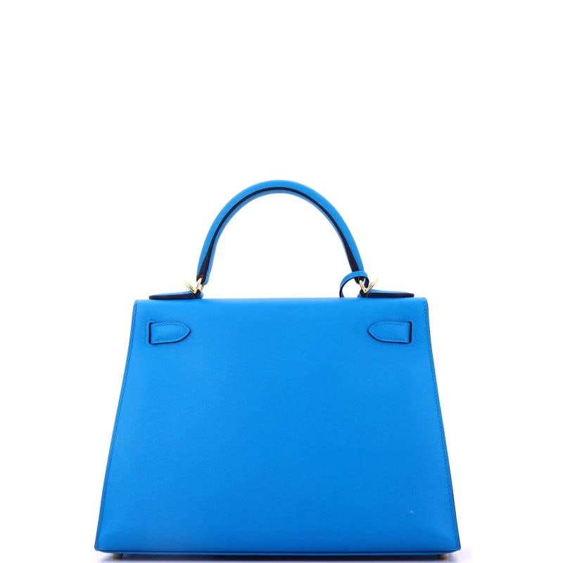 Hermes Kelly Handbag Blue Madame with Gold Hardware 28 - 4