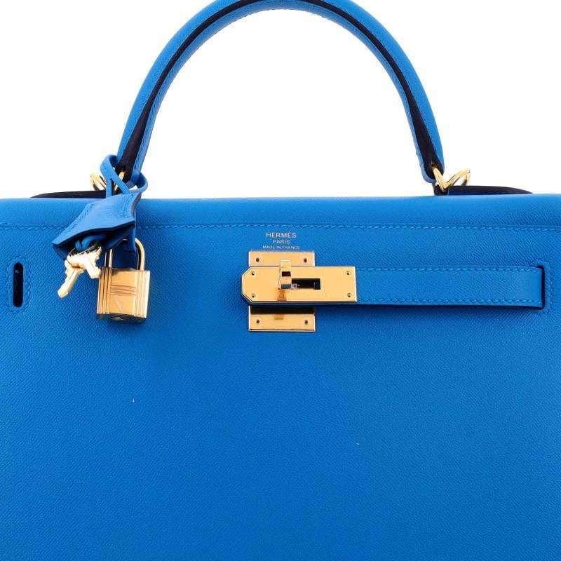 Hermes Kelly Handbag Blue Madame with Gold Hardware 28 - 6