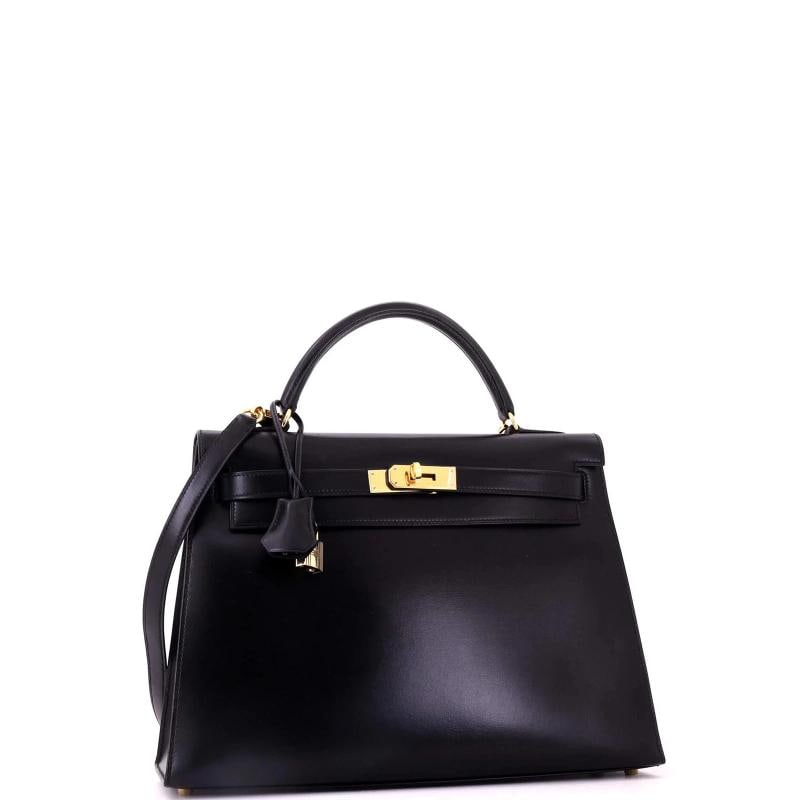 Hermes Kelly Handbag Black Box Calf with Gold Hardware 32 - 2