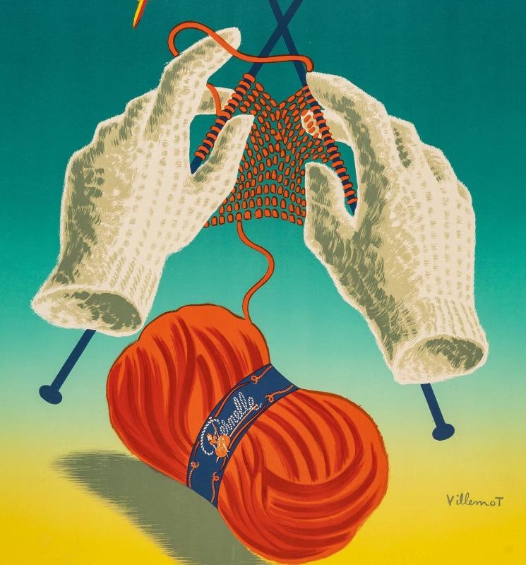 Original Vintage Poster, Villemot, Pernelle Wool, Knitting, Fashion, Witch, 1950 - 5
