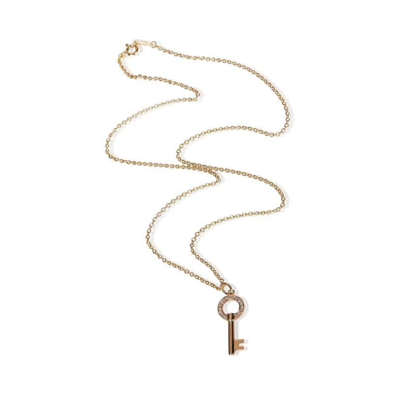 Tiffany & Co. Yellow Gold Diamond Mini Modern Open Round Key Pendant - 3