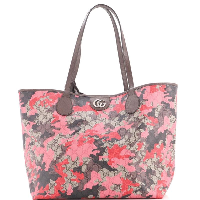 Gucci GG Open Tote GG Camouflage Coated Canvas Large: Accessories: Dust Bag, Pochette Measurements: Height 13.5", Width 14.5", Depth 8". Condition: Pre-owned - Excellent,Brand: Gucci,Exterior Material: Canvas Coated, Leather,Style: Totes,Exterior Color: 