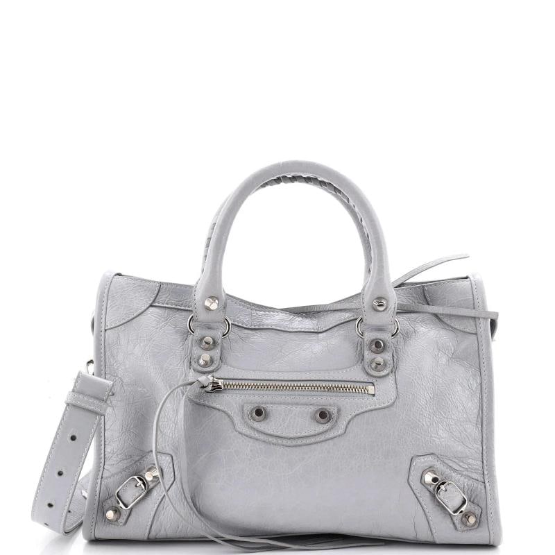 Balenciaga Le City Bag Leather Small: Accessories: With Strap Measurements: Height 7.5", Width 12", Depth 4". Condition: Pre-owned - Excellent,Brand: Balenciaga,Exterior Material: Leather,Style: Totes,Exterior Color: Gray,Department: