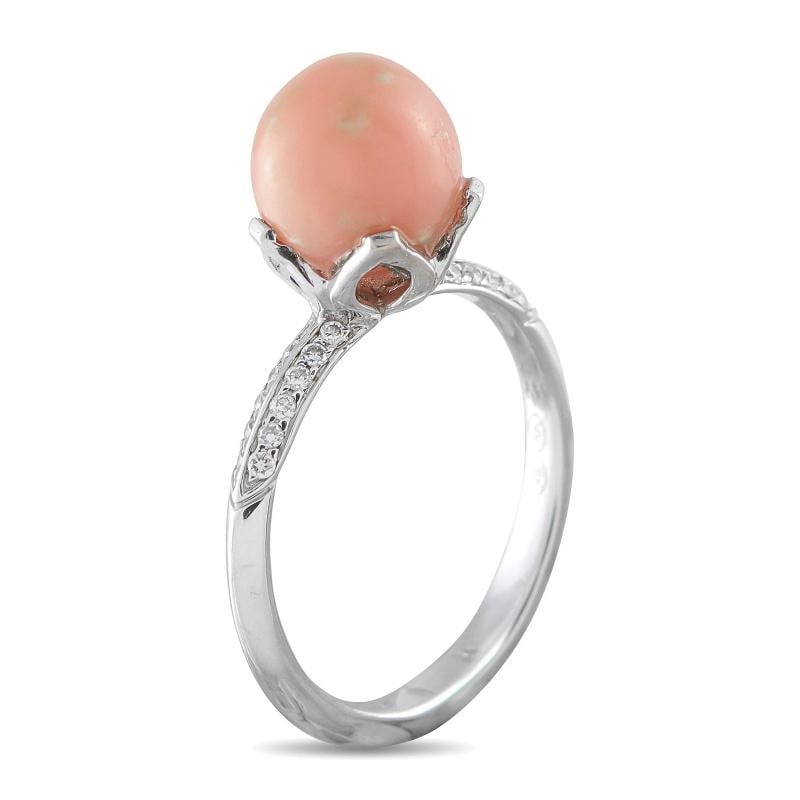 18K White Gold 0.10ct Diamond and Conch Pearl Ring - 2