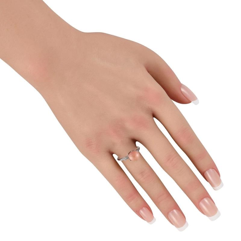 18K White Gold 0.10ct Diamond and Conch Pearl Ring - 3