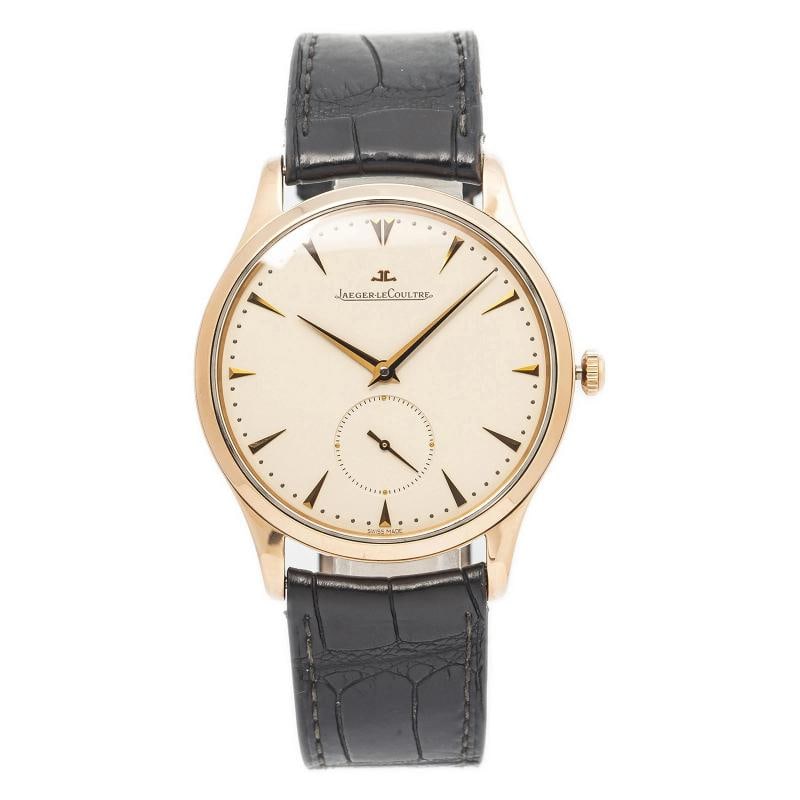 Jaeger-LeCoultre Master Ultra Thin 174.2.90 w/Box Strap RG Ivory Index Auto 40mm: Case Size 40mm Wrist Fit 9 inches Box Yes Condition Ã¢â‚¬â€ Good Full Specifications SKU JAEGER#45 Brand Jaeger-LeCoultre Model LeCoultre Master Ultra Thin
