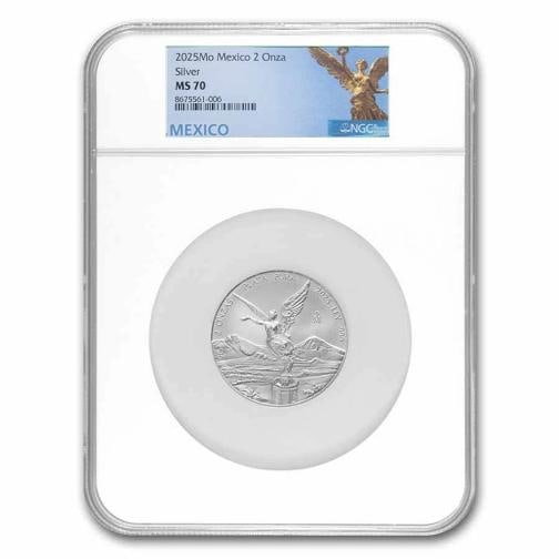 2025 Mexico 2 oz Silver Libertad MS-70 NGC: Brand: Banco de Mexico,MPN: 330346,Year: 2025,Fineness: 0.999,Denomination: N/A,Circulated/Uncirculated: MS-70,Certification: NGC,Country of Origin: Mexico