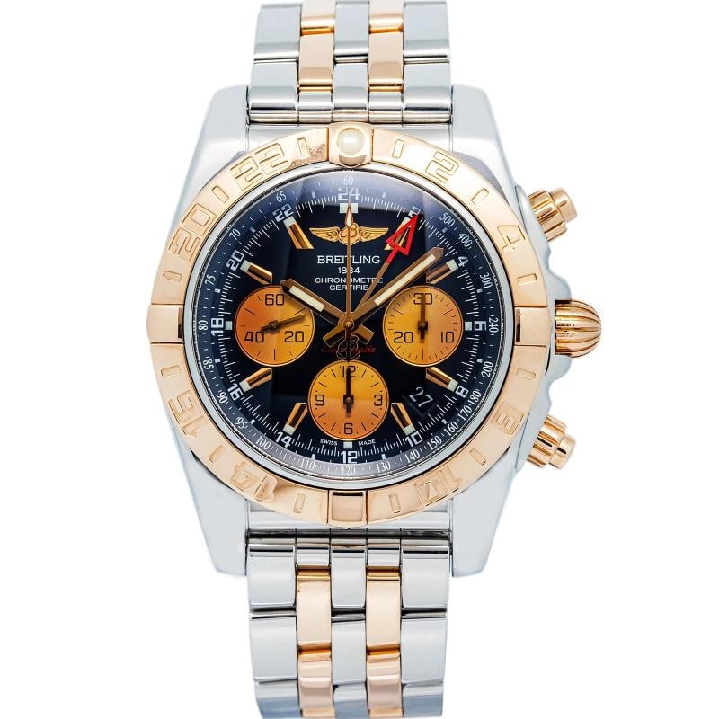 Breitling Chronomat CB0420 2016 Complete Bracelet Steel & YG Blue Auto 44mm: Case Size 44mm Wrist Fit 7.5 inches Box Yes Papers Yes Condition Ã¢â‚¬â€ Excellent Full Specifications SKU Breitling#644 Brand Breitling Model Chronomat