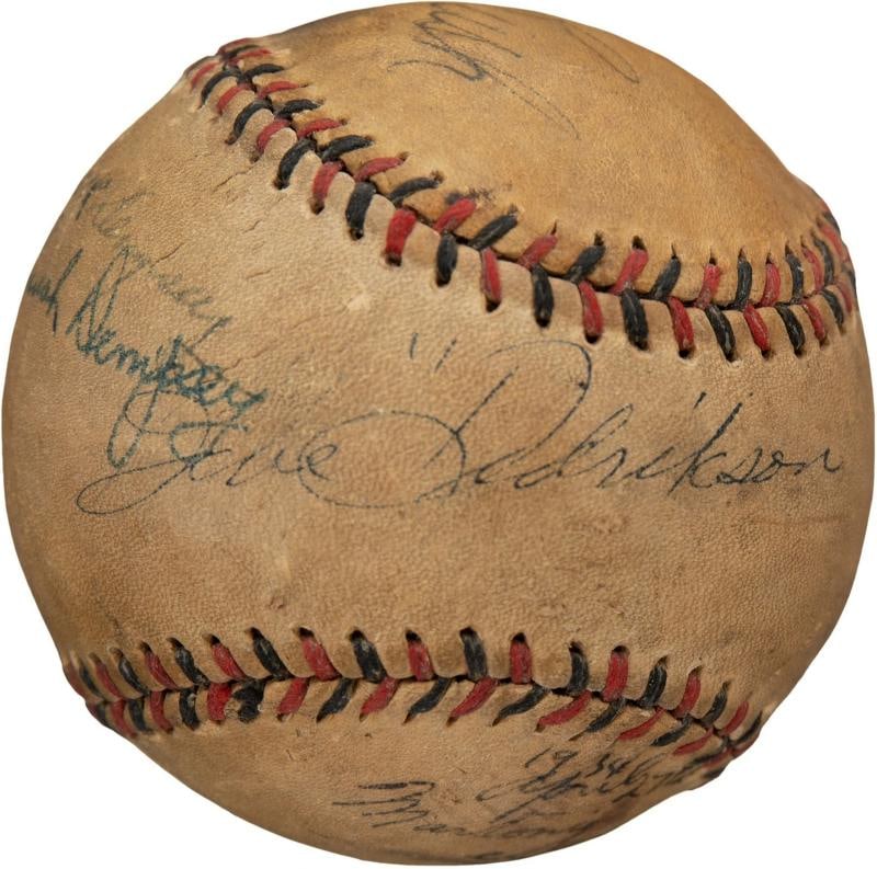 Babe Didrikson Zaharias & Jack Dempsey Signed 1932 Baseball PSA DNA & JSA COA: signed by five including two of the greatest athletes of the 20th Century, namely two-time Olympic gold medalist/U.S. Open champion Babe Didrikson (sweet spot) and World Heavyweight Champion Jack