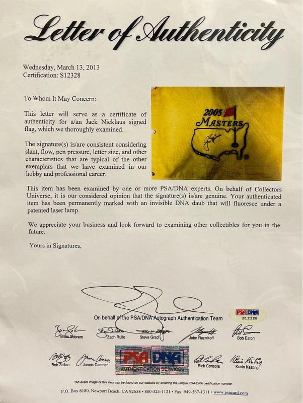 Jack Nicklaus signed 2005 Masters Pin Flag -6X Champ Cards Framed 26x26- PSA LOA - 2
