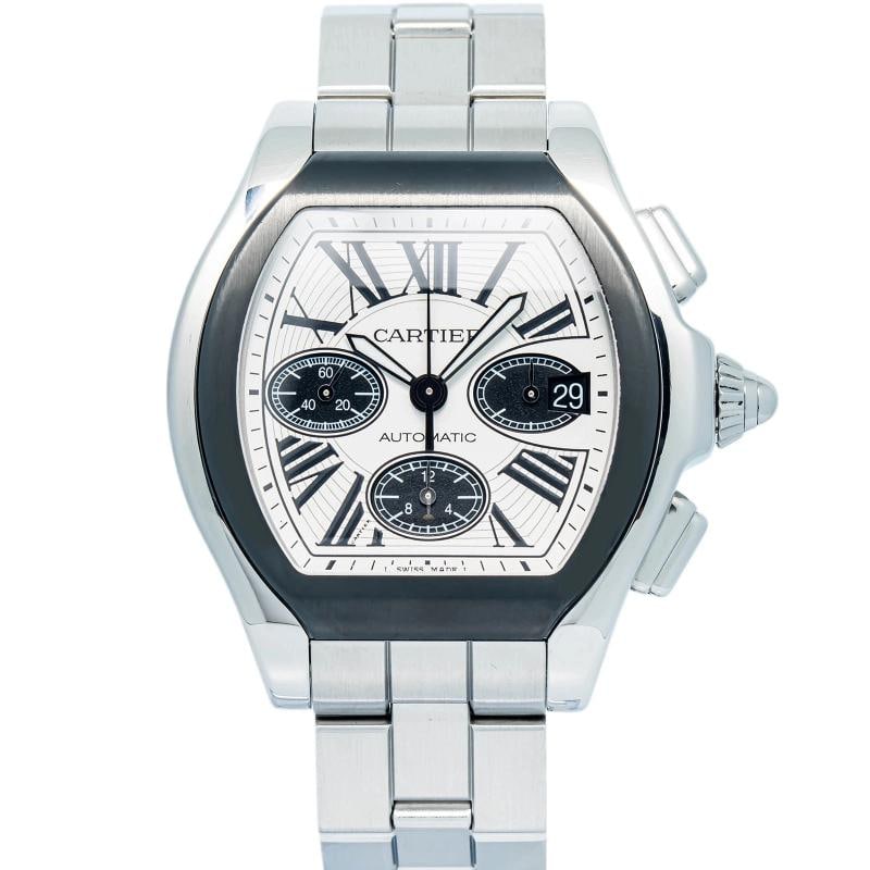 Cartier Roadster De W6206020 Bracelet Stainless Steel White Roman Quartz 44mm: Case Size 44mm Wrist Fit 5.5 inches Box No Papers No Condition Ã¢â‚¬â€ Good Full Specifications SKU Cartier#1687 Brand Cartier Model Roadster De Reference