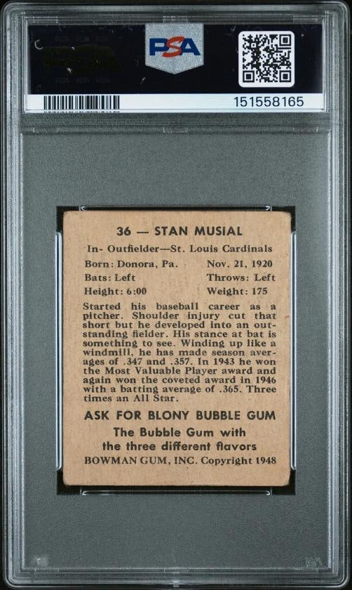 1948 Bowman #36 Stan Musial Rookie RC PSA 1.5 FR HOF - 2