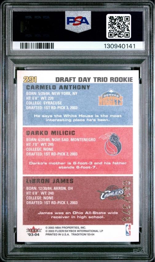 2003 Fleer Tradition #291 LeBron James Anthony Draft Day Trio Rookie /375 PSA 9 - 2