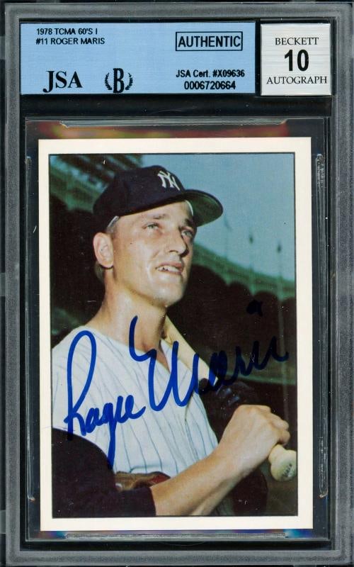 Roger Maris Signed 1978 TCMA Card #11 Yankees Sig GM 10 JSA/Beckett #6720664: Condition: Ungraded - Near mint or better: Not in original packaging or professionally graded,Sport: Baseball,Product: Card,Player: Roger Maris,Player/Athlete: Roger Maris,Team: New York