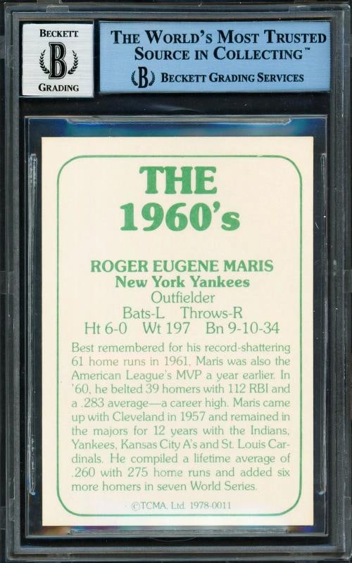 Roger Maris Signed 1978 TCMA Card #11 Yankees Sig GM 10 JSA/Beckett #6720664 - 2
