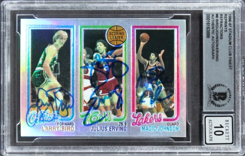 Bird, Erving & Magic Signed 1996 SC Finest Refractors #8 Card Auto 10 PSA Slab: Condition: Used: An item that has been used previously. See the sellerÃ¢â‚¬â„¢s listing for full details and ... Read moreabout the conditionUsed: An item