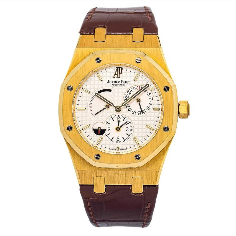 Audemars Piguet Royal Oak 26120 Leather Yellow Gold White Stick Automatic 38mm: Case Size 38mm Wrist Fit 7 inches Box No Papers No Condition Ã¢â‚¬â€ Pre Owned Full Specifications SKU AP#427 Brand Audemars Piguet Model Royal Oak