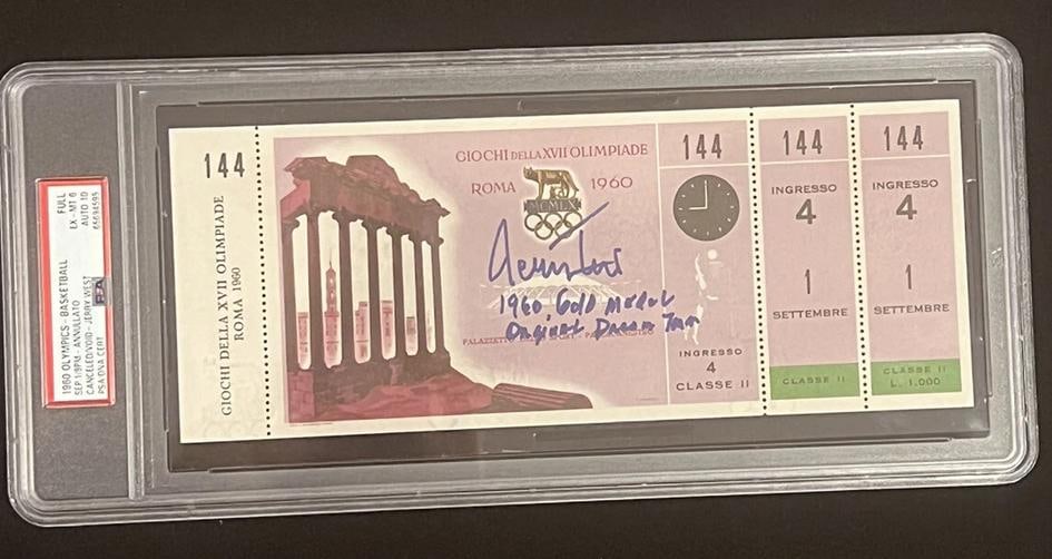Jerry West Signed 1960 Olympic Game Full Ticket PSA EX-MT 6 AUTO 10 Autograph: Player: Jerry West,Sport: Basketball-NBA,Signed: Yes,Original/Reprint: Original,Autograph Authentication: Professional Sports Authenticator (PSA),Product: Ticket,Country of Origin: United States