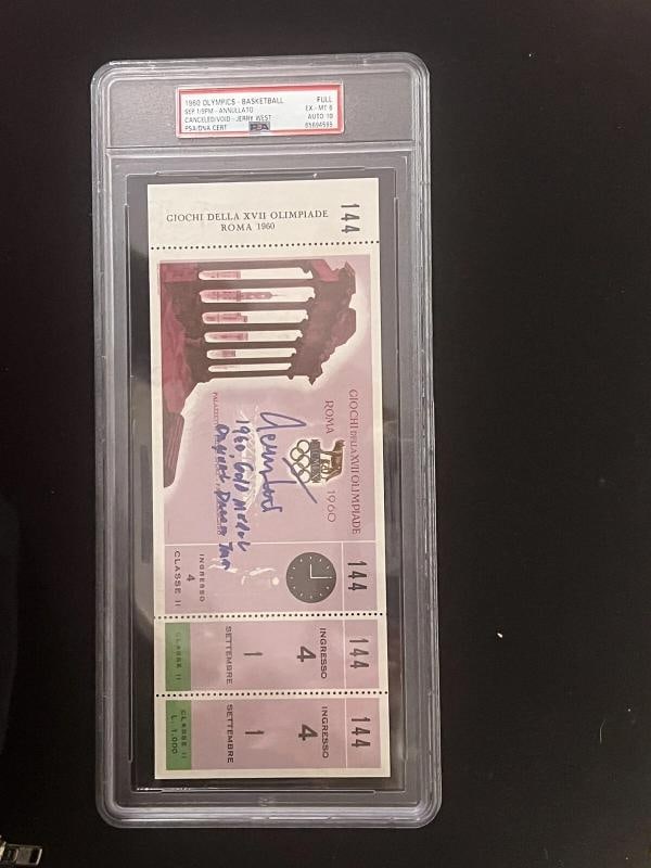 Jerry West Signed 1960 Olympic Game Full Ticket PSA EX-MT 6 AUTO 10 Autograph - 3