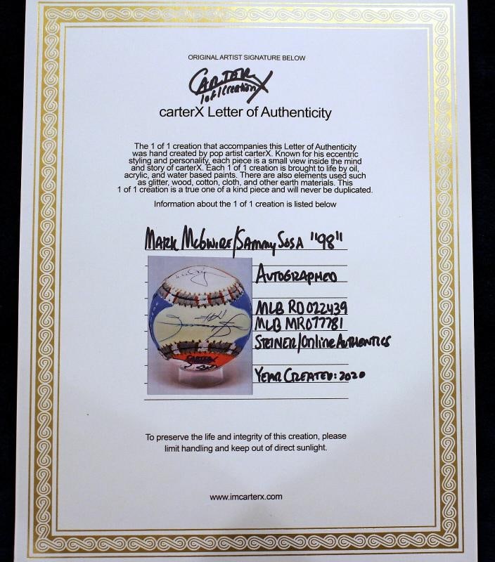 SAMMY SOSA + MARK MCGWIRE SIGNED 1998 HR CHASE CARTER X BASEBALL STEINER MLB COA - 12