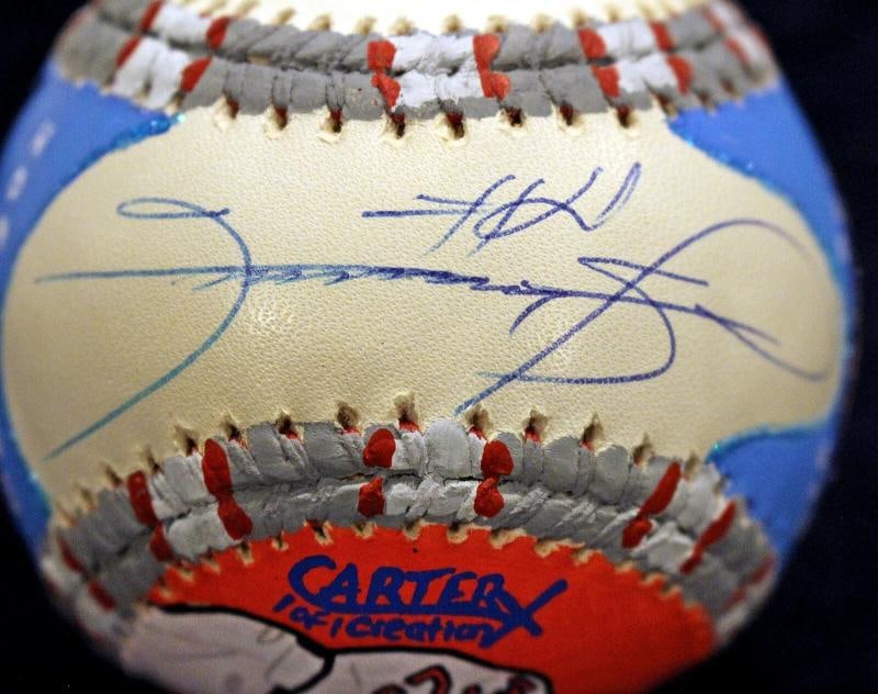 SAMMY SOSA + MARK MCGWIRE SIGNED 1998 HR CHASE CARTER X BASEBALL STEINER MLB COA - 8