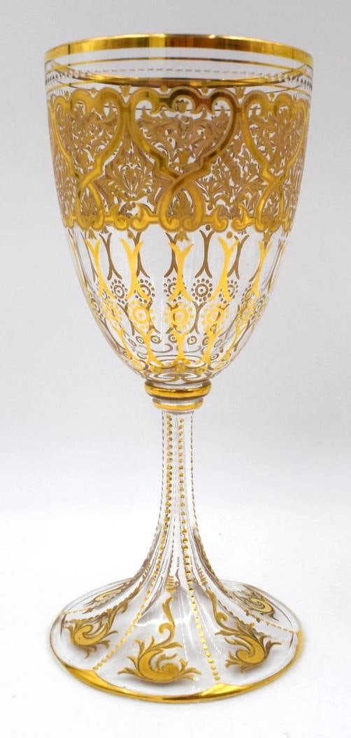 Pair of Moser Cut and Gold Gilt Wedding Toasting Goblets, Circa 1900 - 2