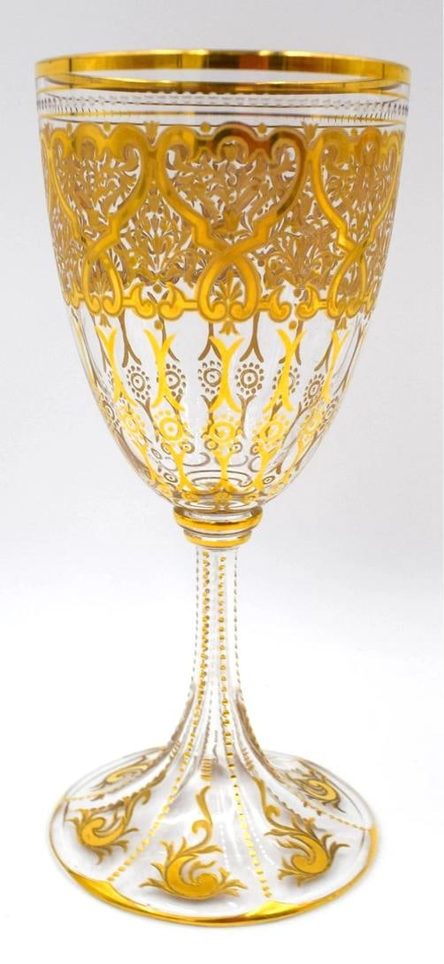 Pair of Moser Cut and Gold Gilt Wedding Toasting Goblets, Circa 1900 - 3