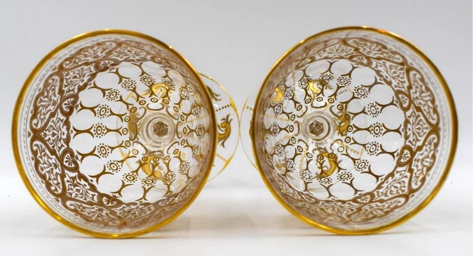 Pair of Moser Cut and Gold Gilt Wedding Toasting Goblets, Circa 1900 - 7
