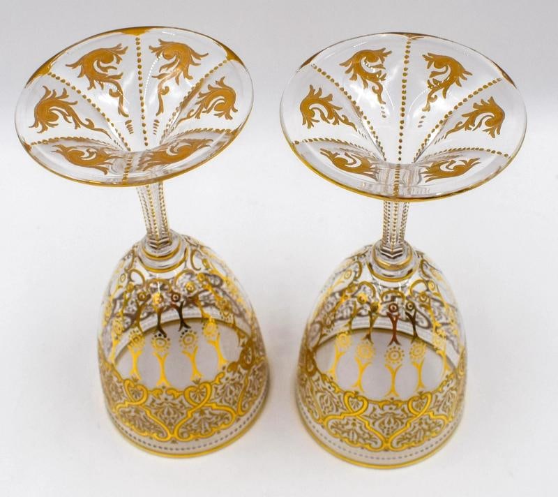 Pair of Moser Cut and Gold Gilt Wedding Toasting Goblets, Circa 1900 - 8