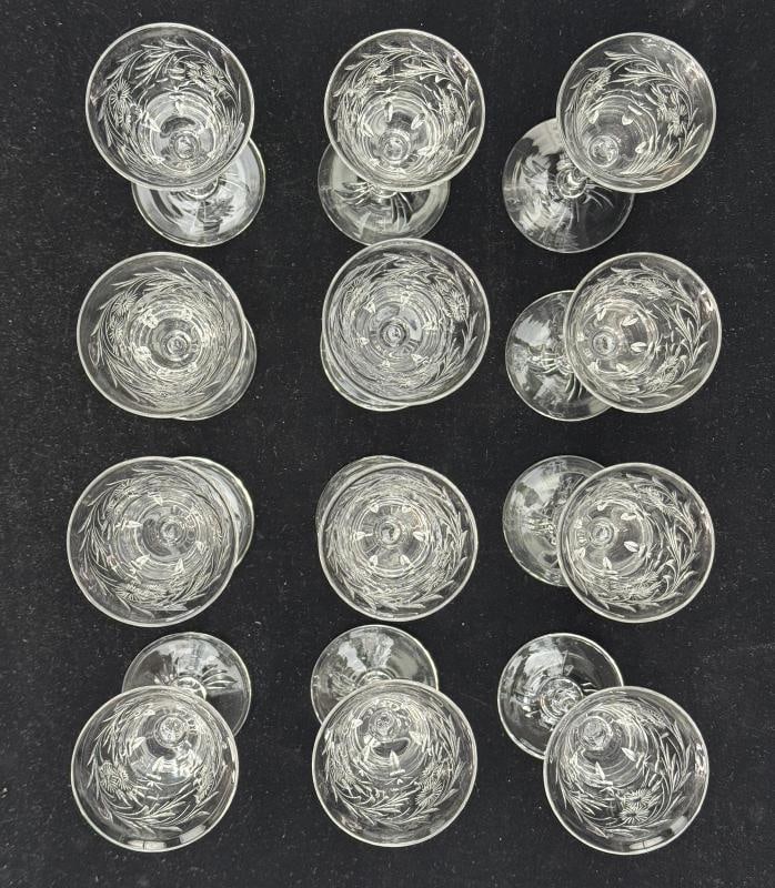 12 Antique Webb Corbett English Crystal Hand Cut Floral Cordial Glasses - 2