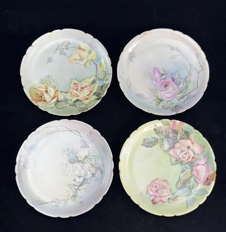 12 Antique Circa 1890s Jean Pouyat Limoges Hand Painted Floral Dinner Plates - 2