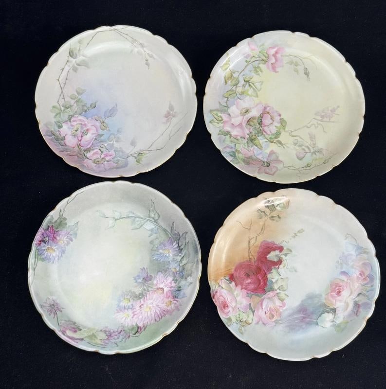 12 Antique Circa 1890s Jean Pouyat Limoges Hand Painted Floral Dinner Plates - 3