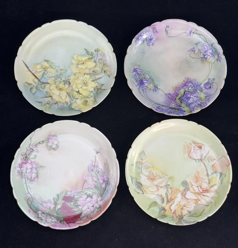 12 Antique Circa 1890s Jean Pouyat Limoges Hand Painted Floral Dinner Plates - 4