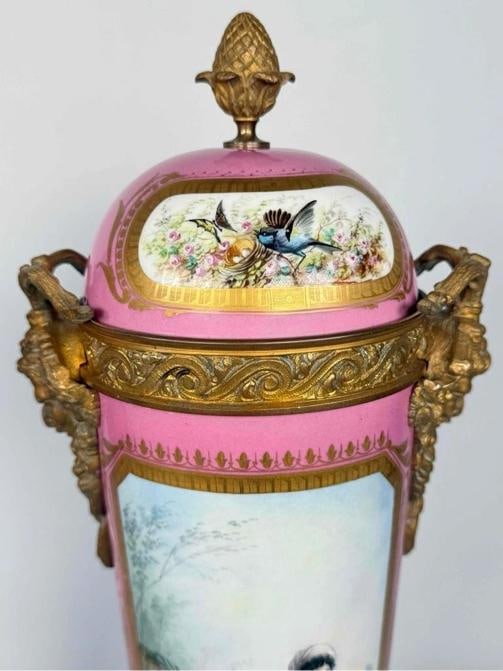 Pair Antique Samson Sevres Louis XVI Rose Pompadour Porcelain Ormolu Bronze Urns - 12
