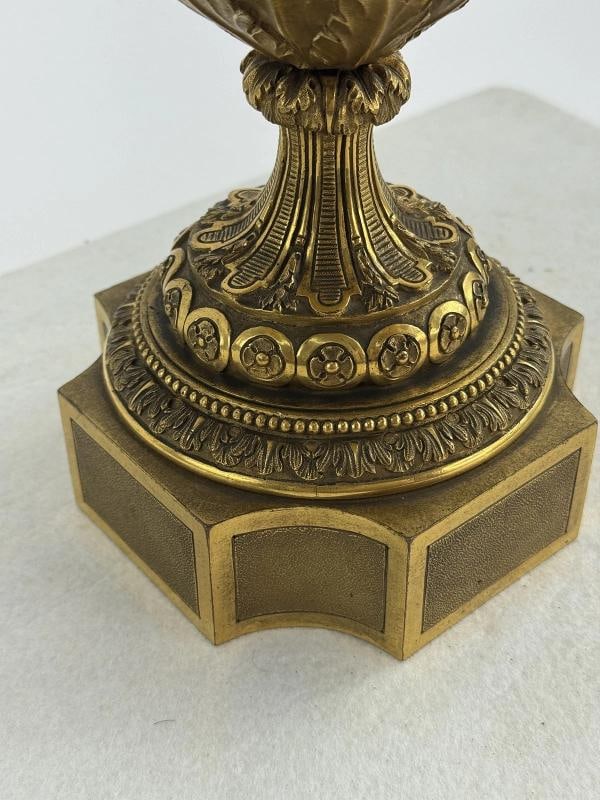 Ornate Mid 1800s French Ormolu Gilt Bronze Porcelain Urn Vase Hand Painted - 5