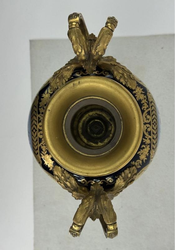 Ornate Mid 1800s French Ormolu Gilt Bronze Porcelain Urn Vase Hand Painted - 8